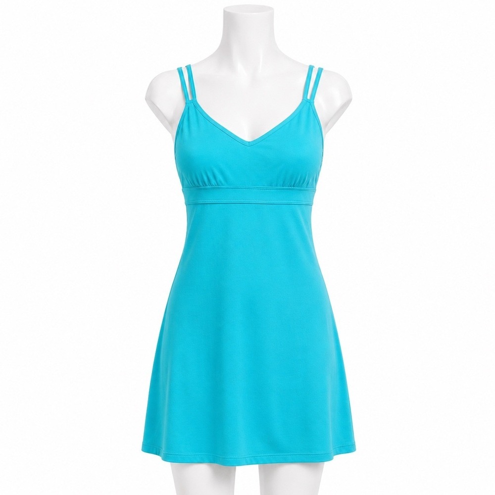 Athleta Coastal Swim Dress Small‎ Strappy Back Athletic Turquoise Tennis Travel